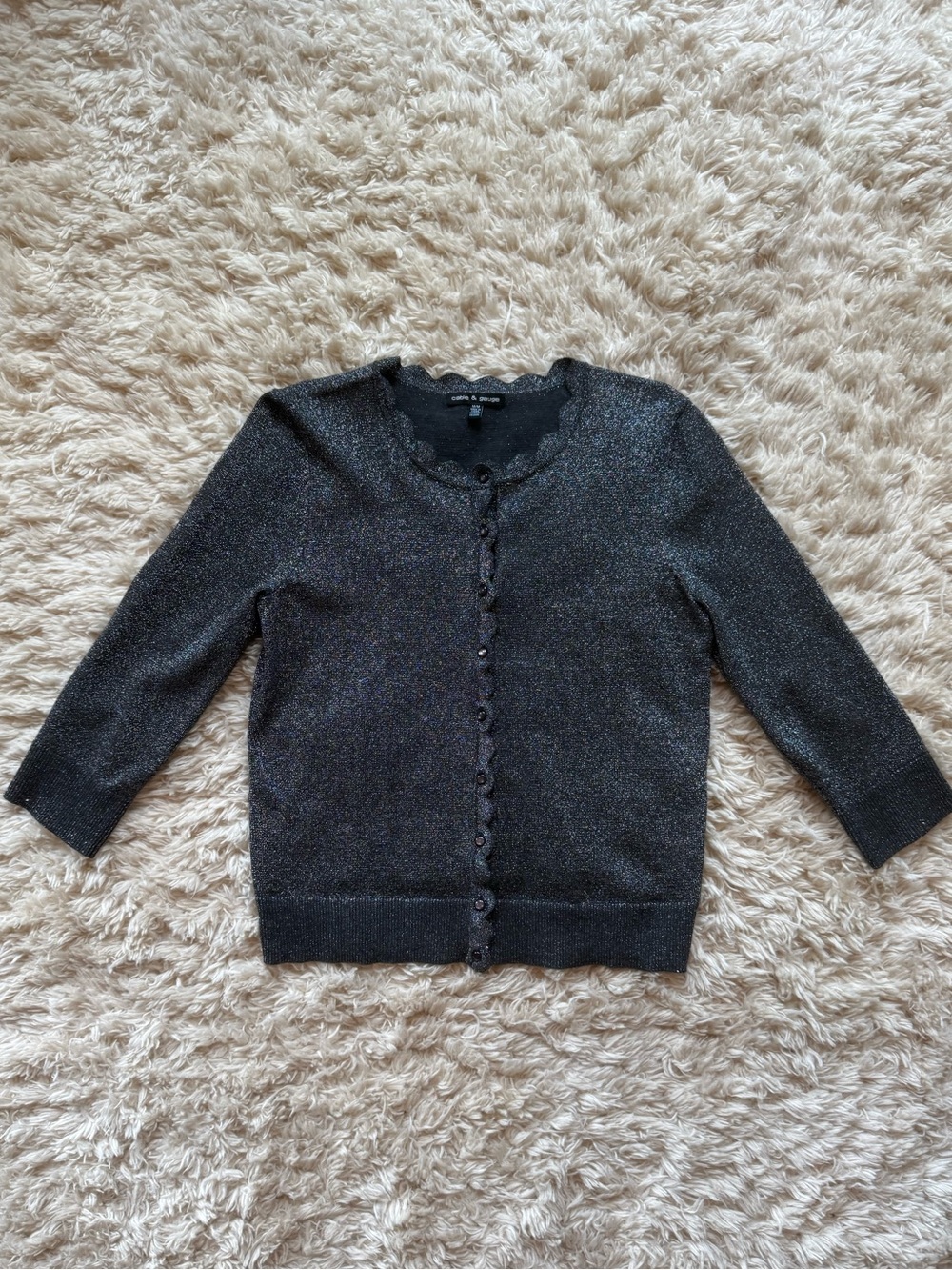 Cable & gauge dark gray sparkle 3/4 sleeve sweater women’s size medium